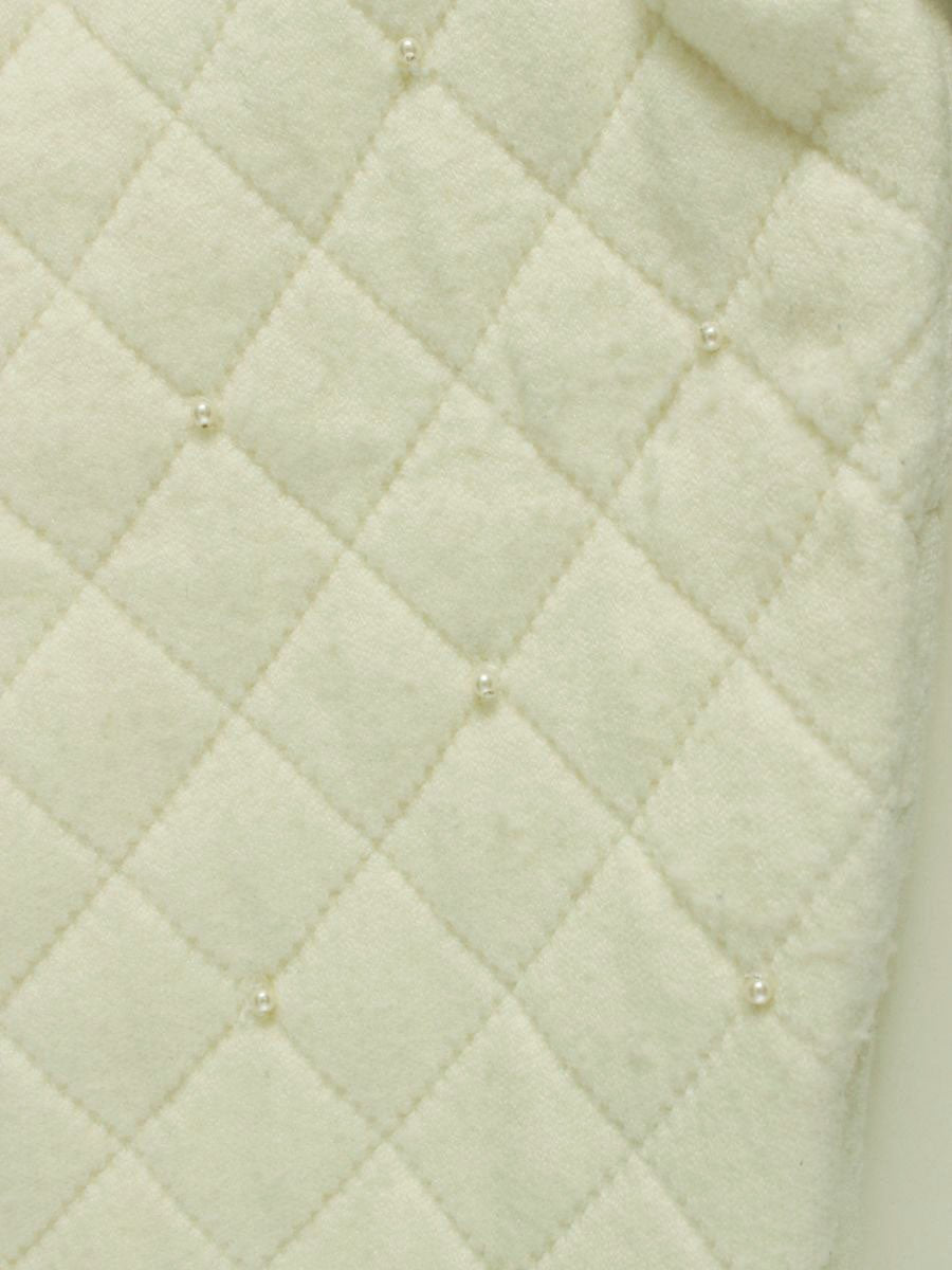 エムズグレイシー 728554 ノーカラージャケット 40 ホワイト パール キルティング ジップ ITKPGF29LX5C