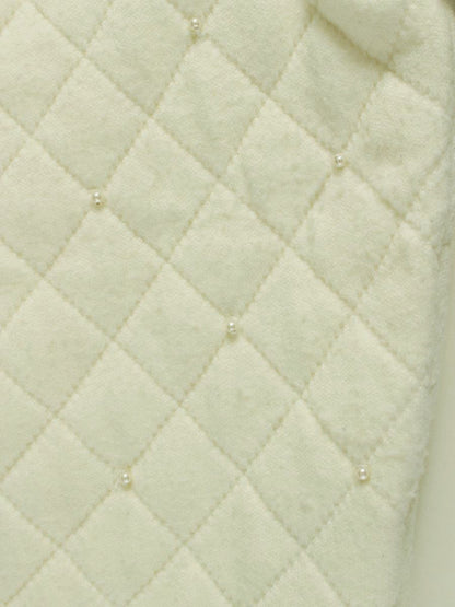 エムズグレイシー 728554 ノーカラージャケット 40 ホワイト パール キルティング ジップ ITKPGF29LX5C