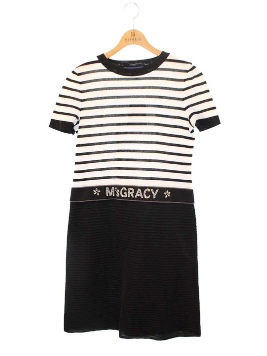 エムズグレイシー Border Knit One-piece 918320 ワンピース 38 ブラック ボーダー ロゴ IT6KM4XT3T5E