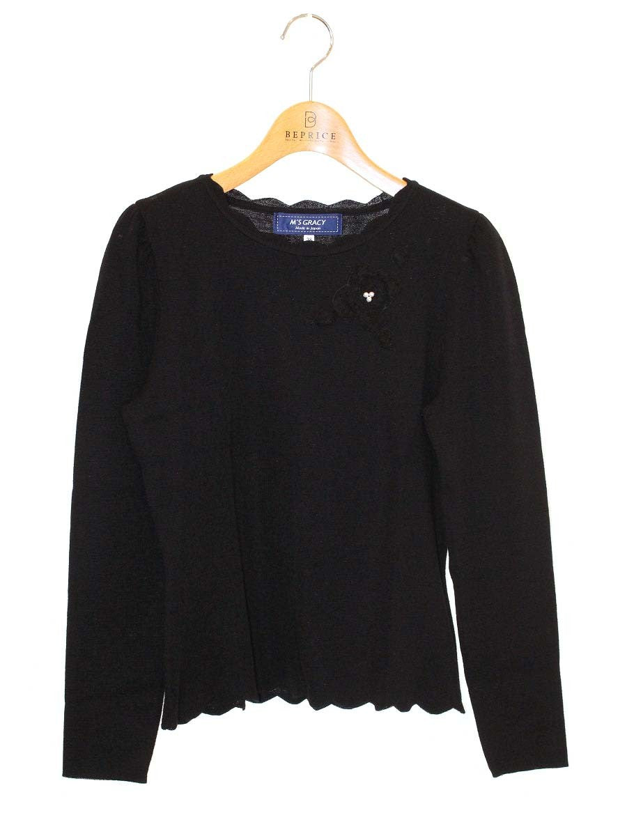 エムズグレイシー Scalloped Lavender Knit 818574 ニット セーター 38 ブラック ITMV7JVFPBAU