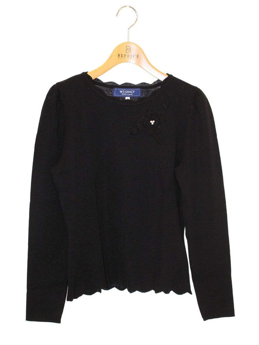 エムズグレイシー Scalloped Lavender Knit 818574 ニット セーター 38 ブラック ITMV7JVFPBAU
