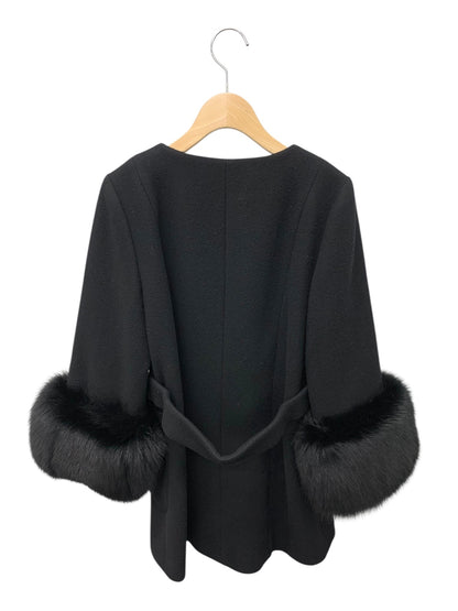 トゥービーシック UWF81-820809 ジャケット 40 ブラック ノーカラー フォックスファー ウール ITUZ9W04O2QY