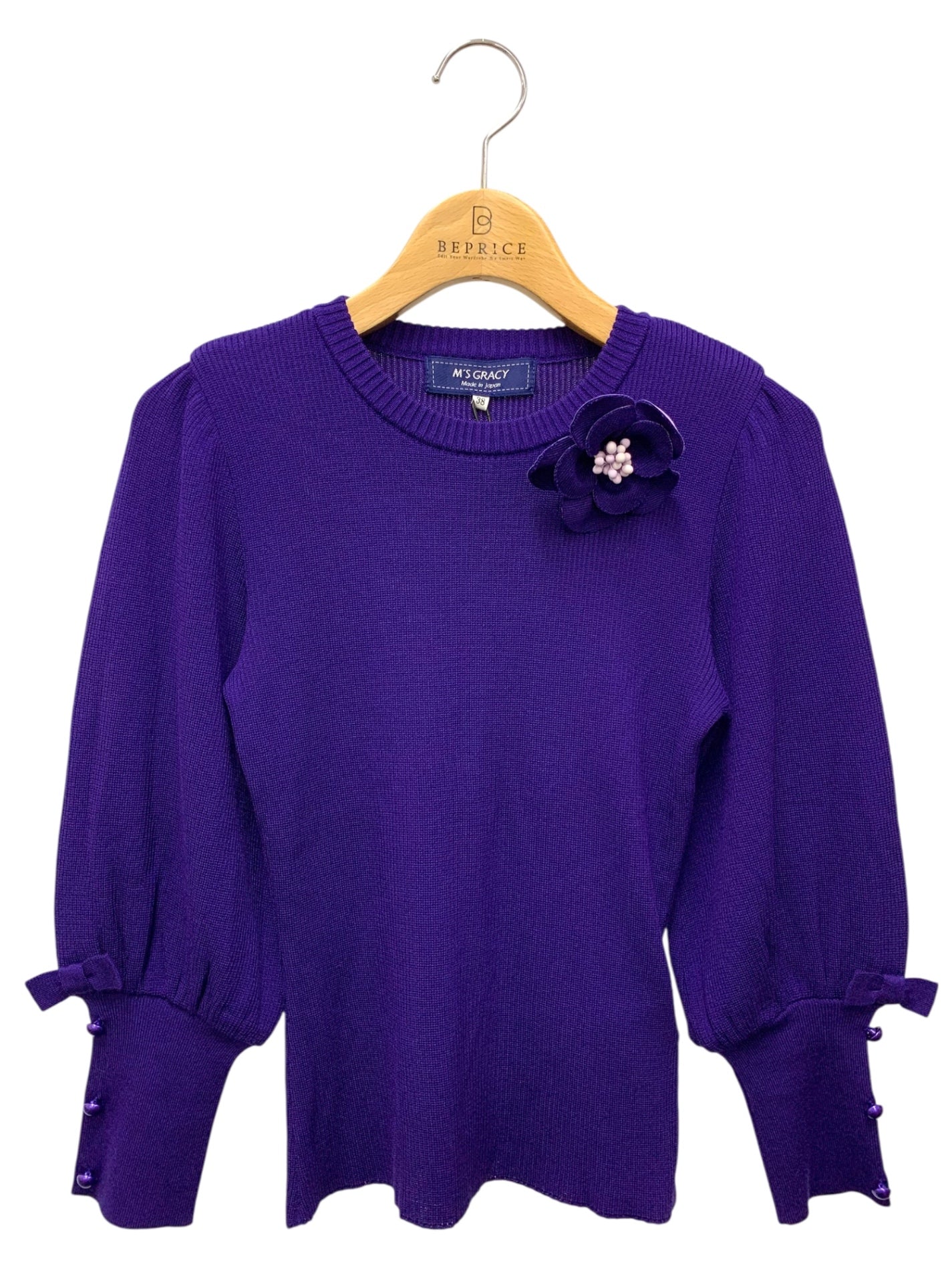 エムズグレイシー 38 パフスリーブニット ピンク　リボン　タグ　新品 エムズグレイシー 38 パフスリーブニット ピンク リボン タグ