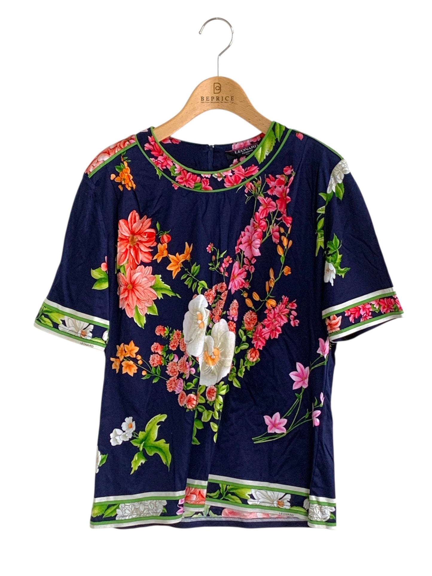 レオナール 0339100 カットソー L ネイビー コットン フラワー IT5IWLEW59RM