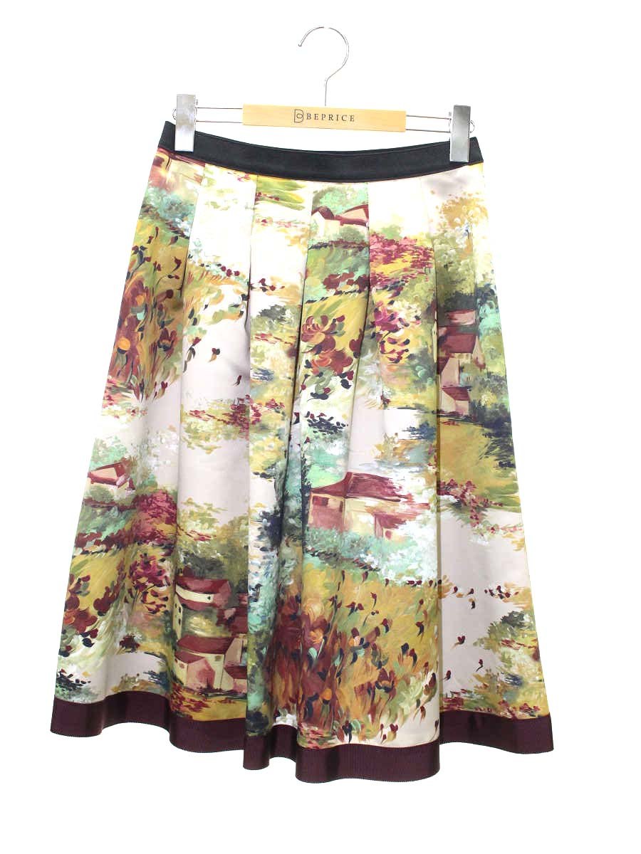 エムズグレイシー 絵画調風景プリントスカート 117618 スカート 38 ベージュ/マルチカラー フレア ITTGN5Q8QJYZ