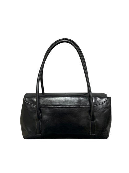 ヒロフ ブラック レザー フラップ ハンドバッグ IT98W0O6NW1X