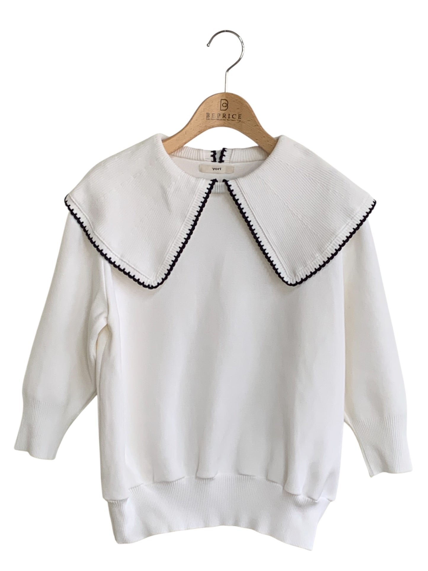 ヨリ コットン刺繍カラーニット YR31-24040SP ニット セーター F ホワイト ITLBVZ9KGZF4
