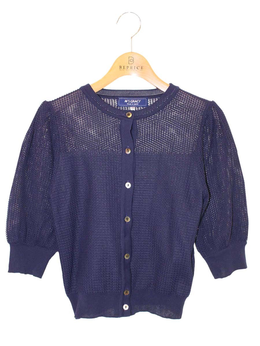 エムズグレイシー Mesh Cardigan 918345 カーディガン 38 ネイビー メッシュ ITKZH93451IW