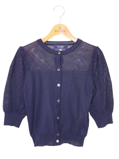エムズグレイシー Mesh Cardigan 918345 カーディガン 38 ネイビー メッシュ ITKZH93451IW