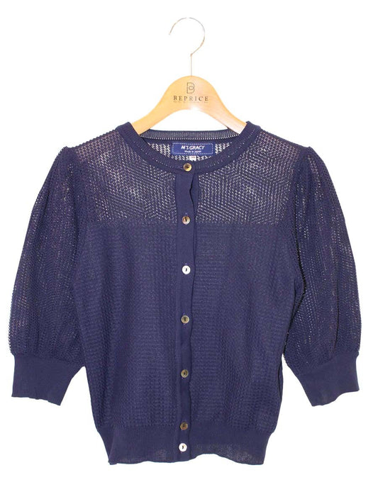 エムズグレイシー Mesh Cardigan 918345 カーディガン 38 ネイビー メッシュ ITKZH93451IW