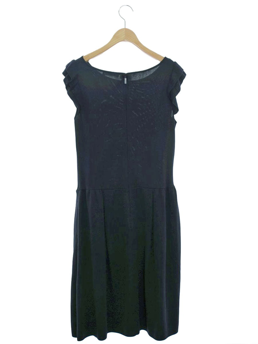 ルネ 6012200 ワンピース 38 ネイビー ニット 袖フリル バックジップ ワンポイント ロゴ ITAIS995UVIO