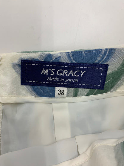 エムズグレイシー 917119 スカート 38 ホワイト チューリップ柄 リボン ITZ9NCNGO82D