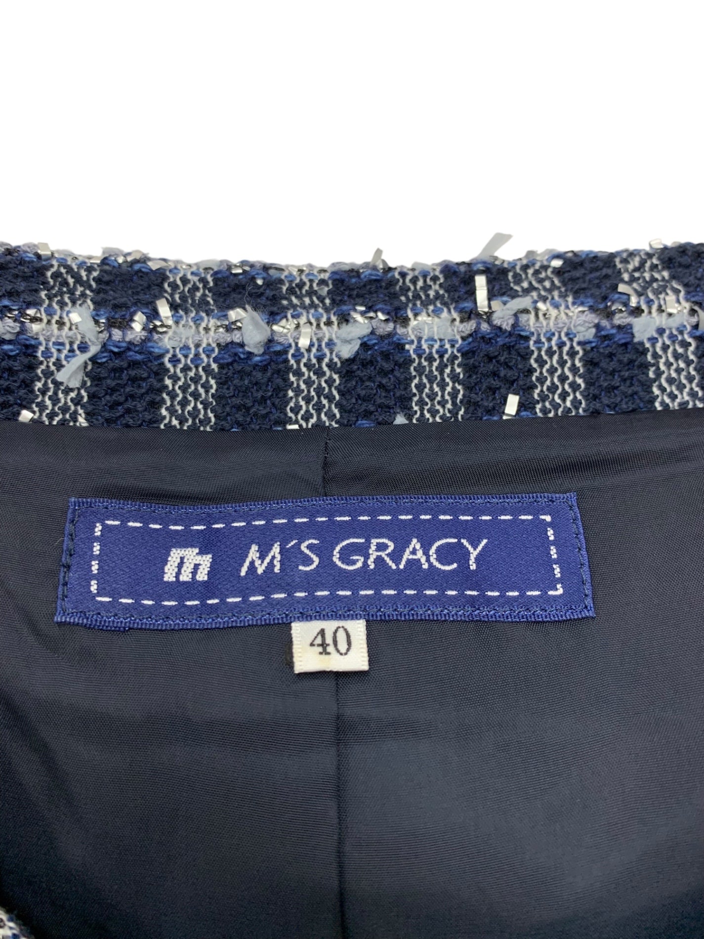 エムズグレイシー 624120 ジャケット 40 ネイビー ツィード 花ブローチ ITB4VPI3AACC 【SALE】