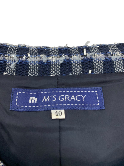 エムズグレイシー 624120 ジャケット 40 ネイビー ツィード 花ブローチ ITB4VPI3AACC 【SALE】