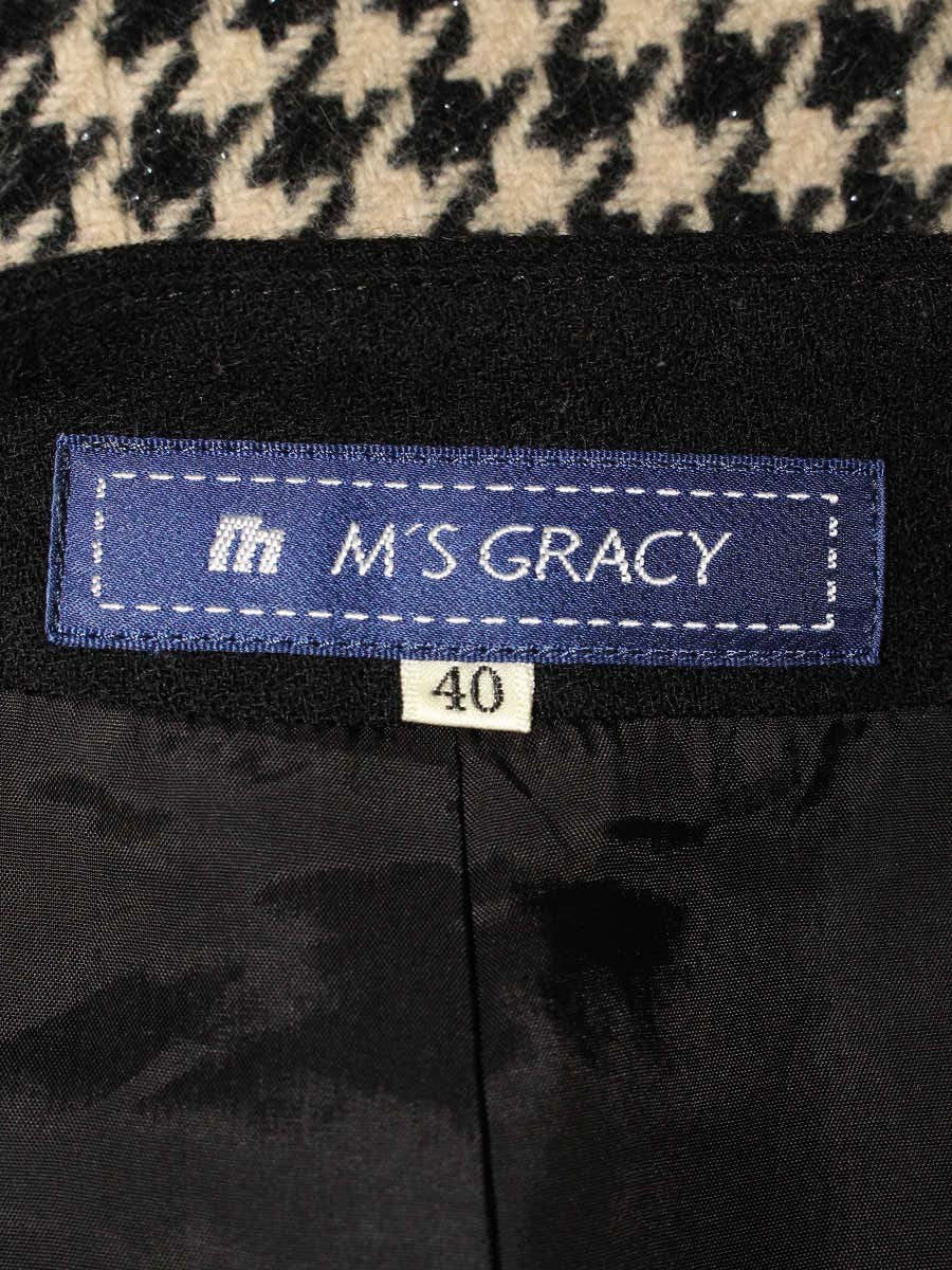 エムズグレイシー 424701 ジャケット 40 ブラック リボン 千鳥柄 ウール アンゴラ ITNBS3DLLUTM