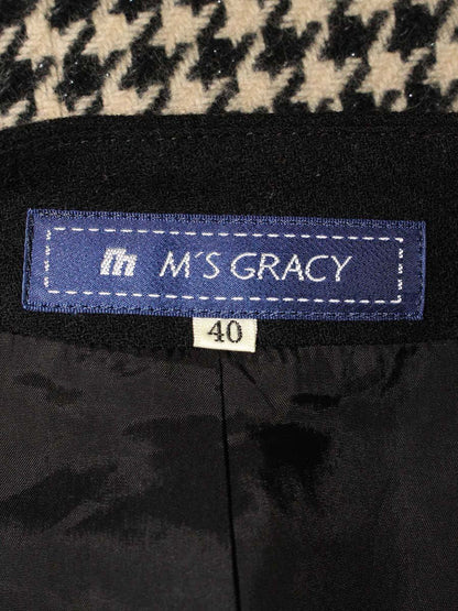 エムズグレイシー 424701 ジャケット 40 ブラック リボン 千鳥柄 ウール アンゴラ ITNBS3DLLUTM