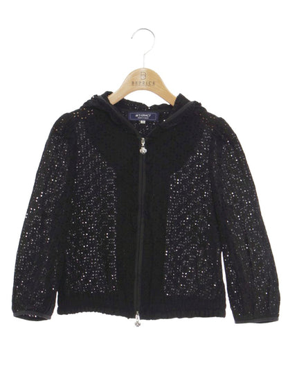 エムズグレイシー 314312 ジャケット 38 ブラック ダブルジップ フラワー刺繡 フード IT6F0V2BPCIA