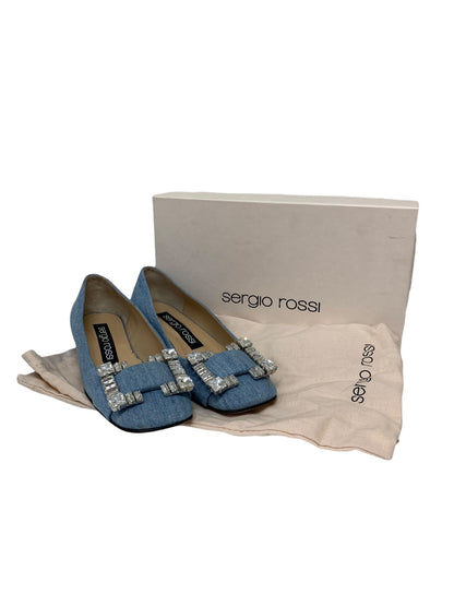セルジオロッシ SR PRINCE A92270 パンプス 35.5 ブルー デニム地 ビジュー スクエアートゥ ITJ4ZZFRM7S0