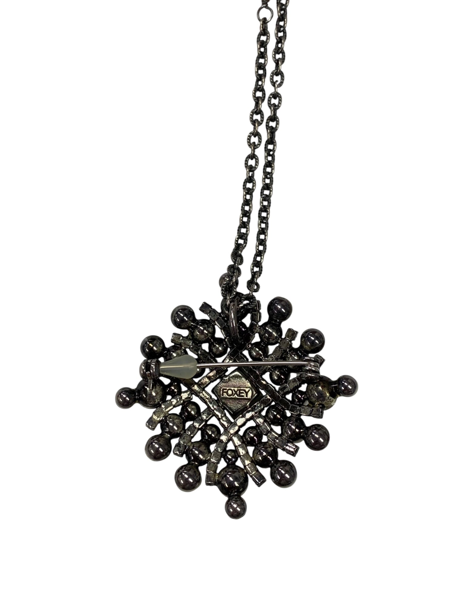 フォクシーブティック ネックレス グレー パール ラインストーン