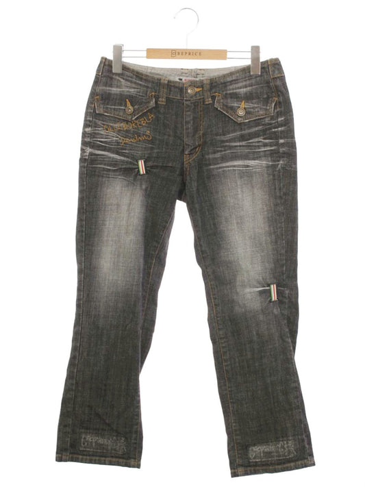 アルベロベロ 118481 デニムパンツ M ブラック ダメージ加工 クロップド ITF2N3GAJQPS