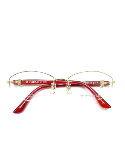 中村勘三郎 KN-2670 メガネ ゴールド/レッド ストーン付き スクエア  COL.C-2 ITZIM09US6EC 【SALE】