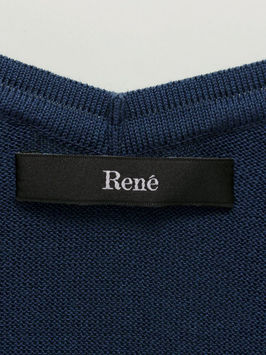 ルネ 5332031 ノースリーブニット 34 ネイビー フリル Vネック | 中古