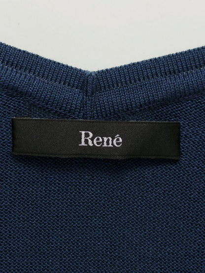 ルネ 5332031 ノースリーブニット 34 ネイビー フリル Vネック ITXXCI795YJK