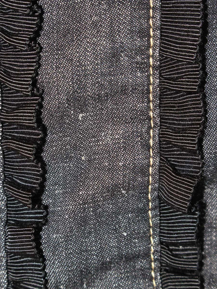 エムズグレイシー 114113 デニムジャケット 40 ブラック ノーカラー フリル ロゴ IT0YA3KDD1R2