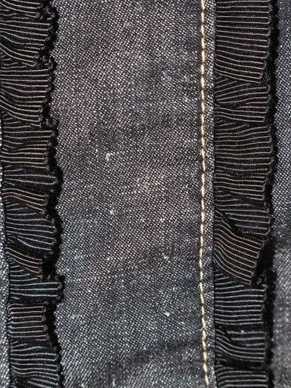 エムズグレイシー 114113 デニムジャケット 40 ブラック ノーカラー フリル ロゴ IT0YA3KDD1R2