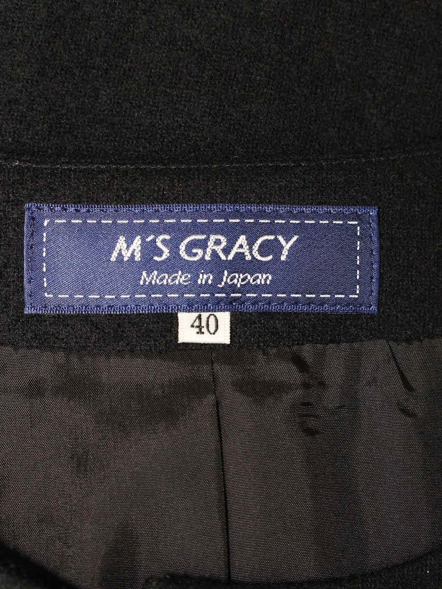 エムズグレイシー 814528 ジャケット 40 ブラック ノーカラー ウール リボン ITXCKTMDNUY4