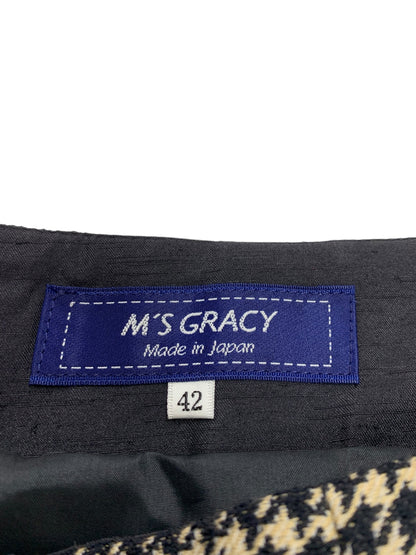 エムズグレイシー  千鳥柄ライン入りタックスカート 317524 42 ブラック ITQLZYTJR5Q8