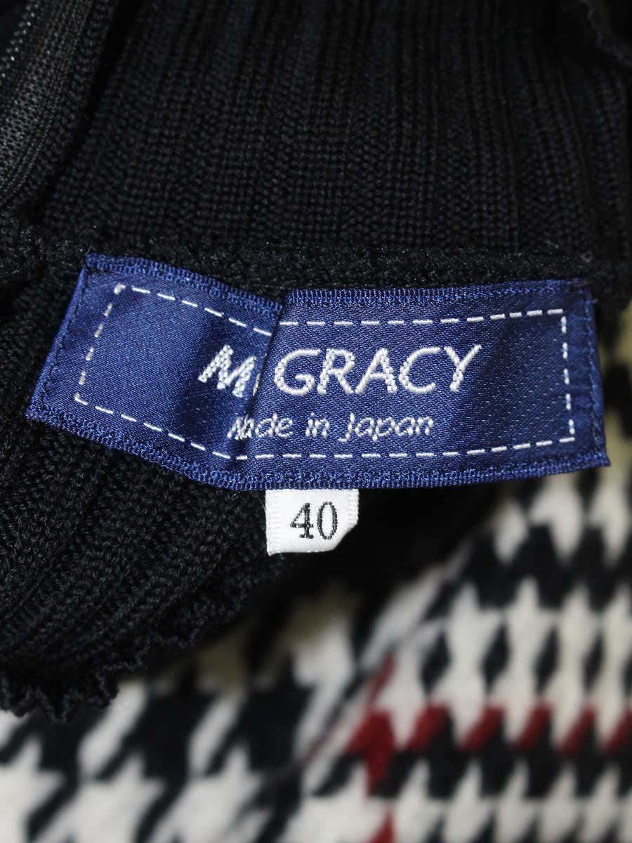 エムズグレイシー 721558 ワンピース 40 ブラック ニット 切替 千鳥格子柄 ITQQ3KJXTF07