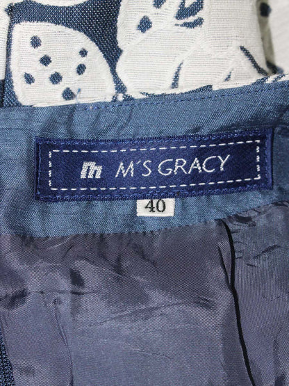 エムズグレイシー 627102 スカート 40 ネイビー フラワーモチーフ フレア IT0SHAMT6NOU