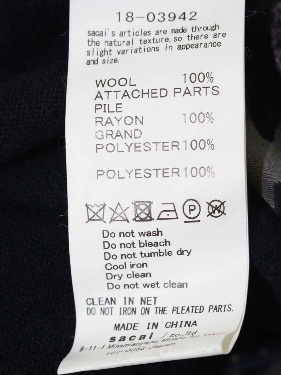 サカイ 18-03942 ニット 3 ネイビー セーター チェック柄 タートル IT0CEHA2QW0G