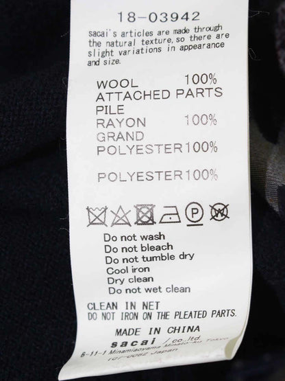 サカイ 18-03942 ニット 3 ネイビー セーター チェック柄 タートル IT0CEHA2QW0G