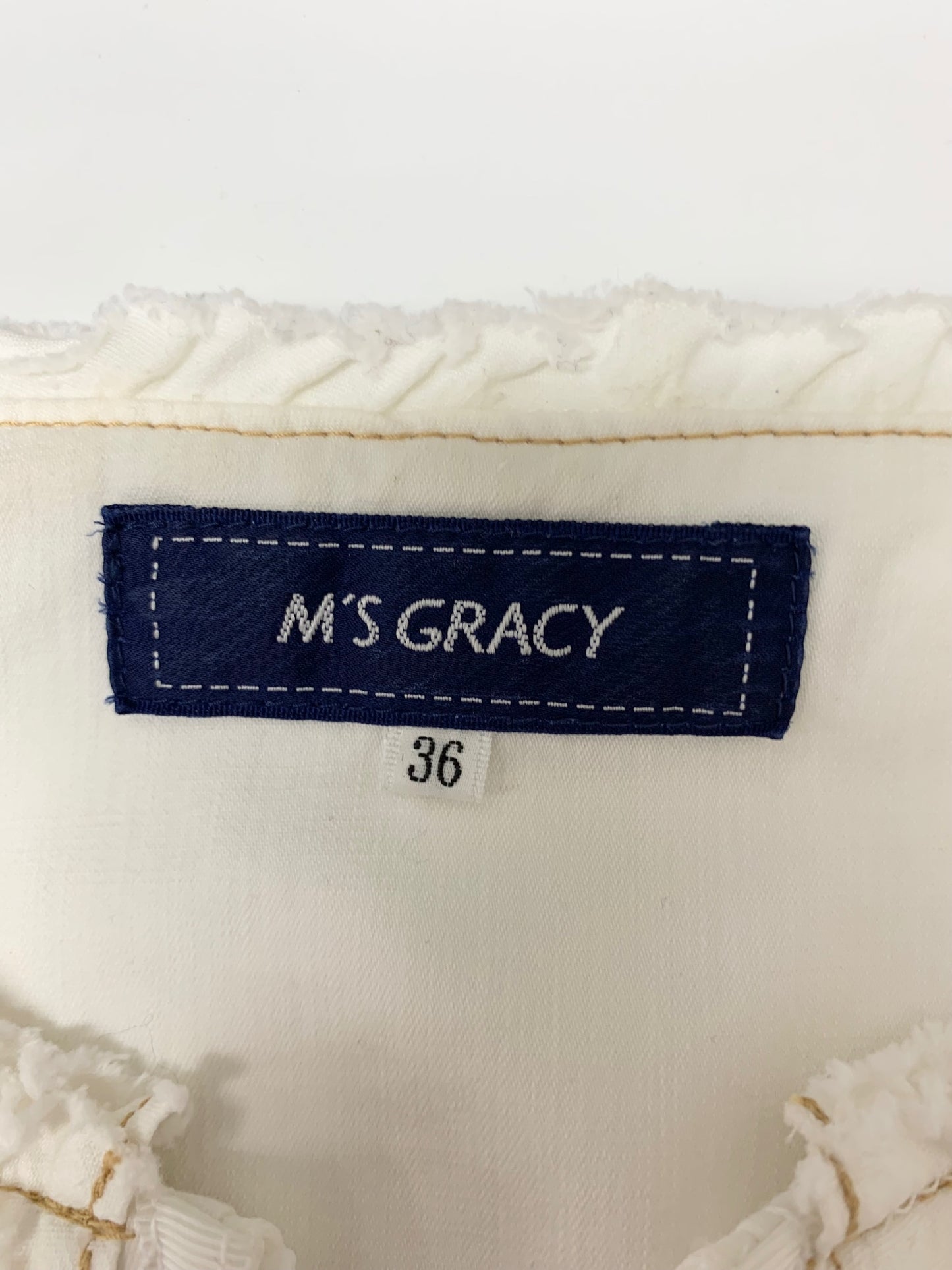 エムズグレイシー ノーカラーデニムジャケット 314318 36 ホワイト ITUHBZ08G166