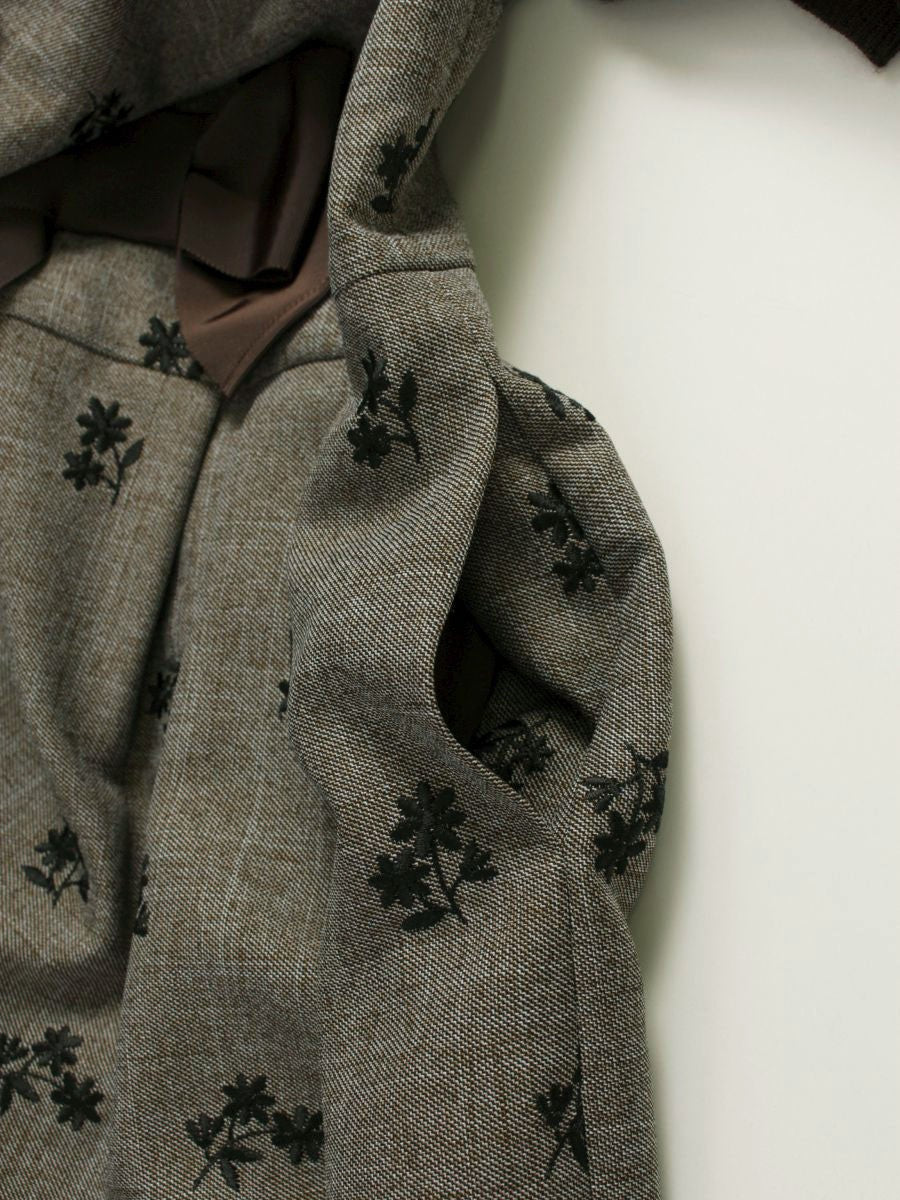 エムズグレイシー 111604 ワンピース 38 ブラウン 袖ニット 切替 フラワーモチーフ リボン ITQV4QAHG2A6