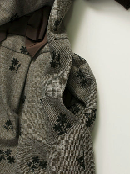 エムズグレイシー 111604 ワンピース 38 ブラウン 袖ニット 切替 フラワーモチーフ リボン ITQV4QAHG2A6