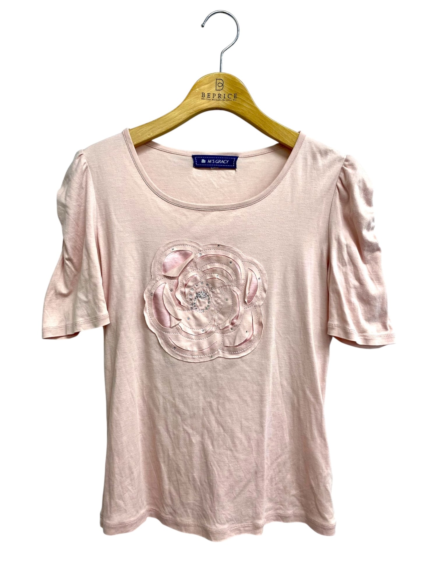 エムズグレイシー 525109 Tシャツ 38 ピンク フラワーモチーフ ラインストーン ITTF30LCQGRA