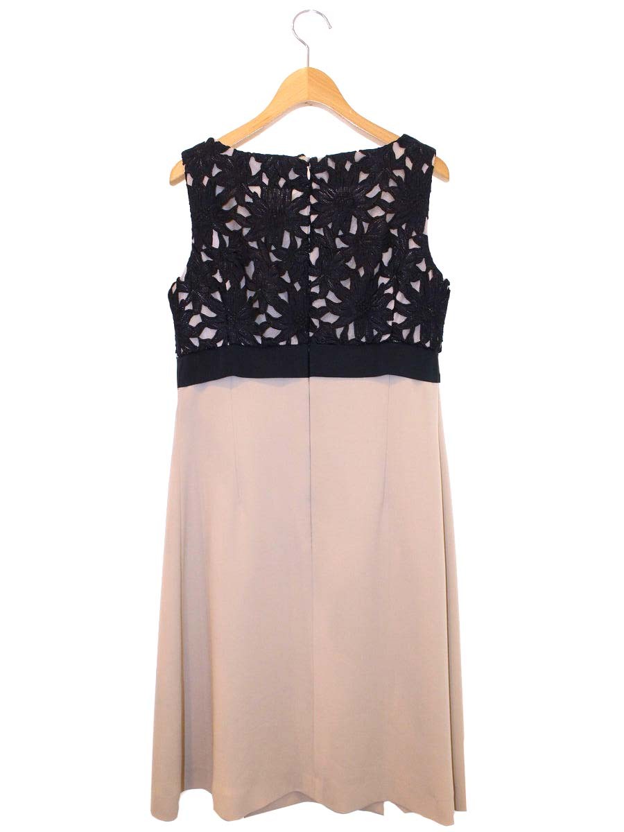 エムズグレイシー Navy x Beige Dress 911323 ワンピース 38 ベージュ フラワーモチーフ ITH33S579FG8