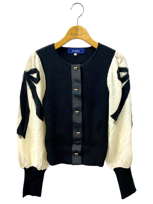 エムズグレイシー 418623 カーディガン 38 ブラック リボン オーガンジー パフスリーブ IT7YJZDWCD72