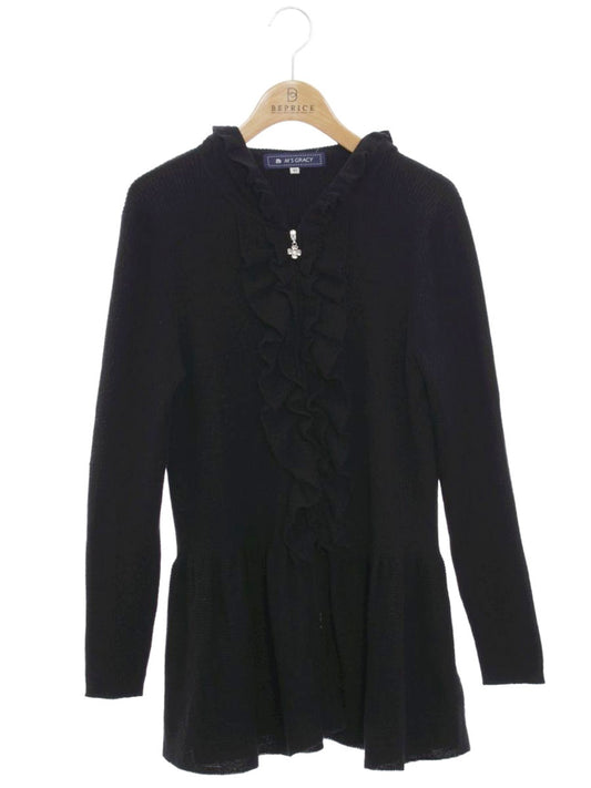 エムズグレイシー 628589 パーカー 40 ブラック カメリアWジップ ニット ITXSGJ58AHNS