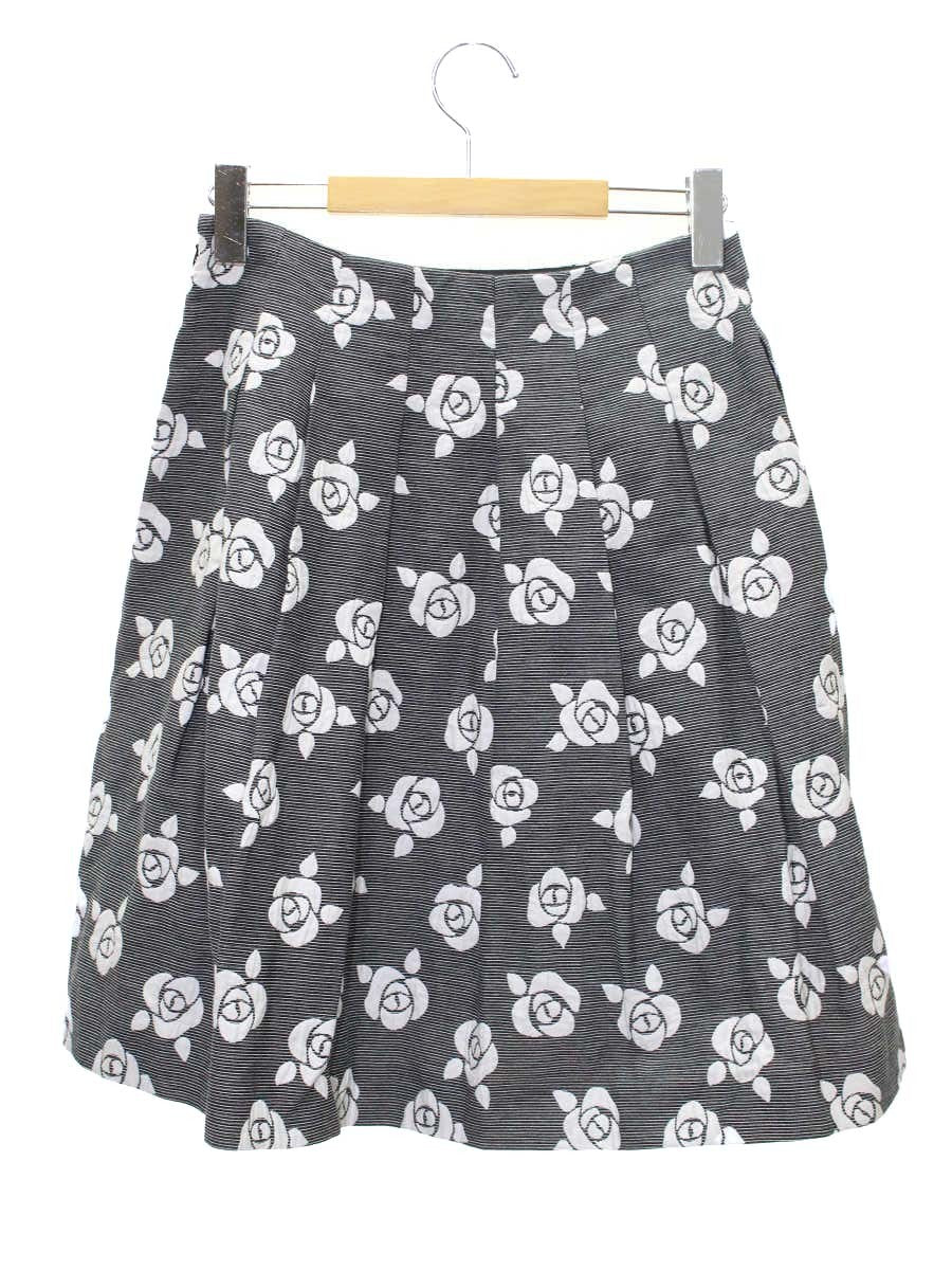 エムズグレイシー 727142 スカート 38 グレー バラモチーフ フレア ITOVRCKYMOCY 【SALE】