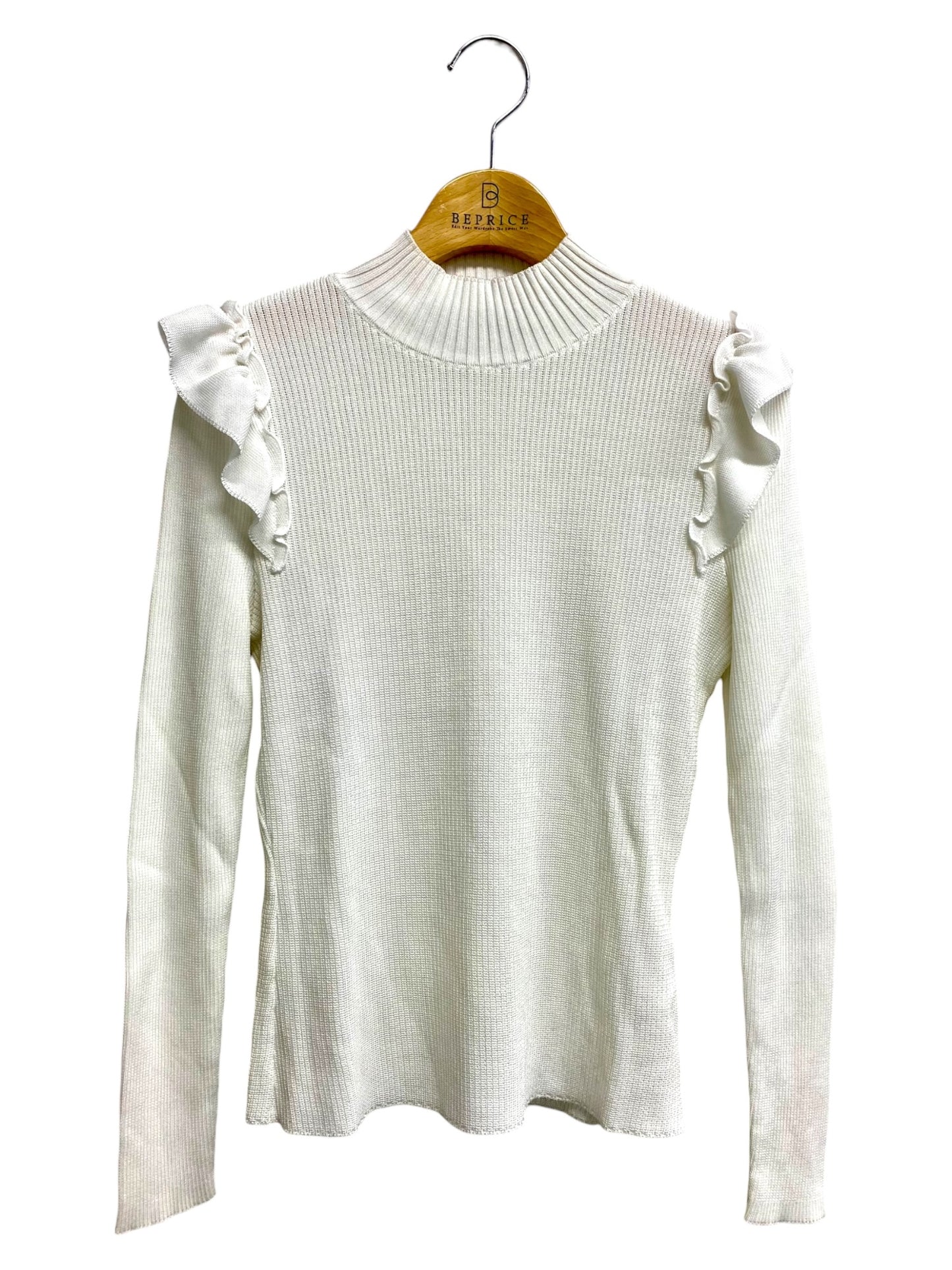 エムズグレイシー Turtleneck Black Knit 918503 ニット セーター 38 ホワイト リブ ハイネック フリル ITDO0TAR6RF4