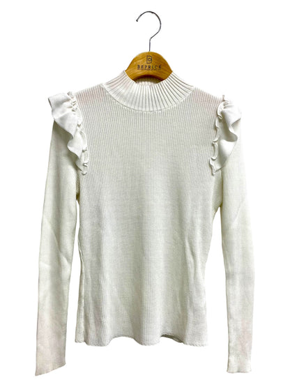 エムズグレイシー Turtleneck Black Knit 918503 ニット セーター 38 ホワイト リブ ハイネック フリル ITDO0TAR6RF4