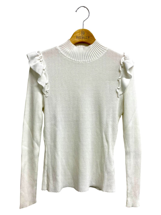 エムズグレイシー Turtleneck Black Knit 918503 ニット セーター 38 ホワイト リブ ハイネック フリル ITDO0TAR6RF4