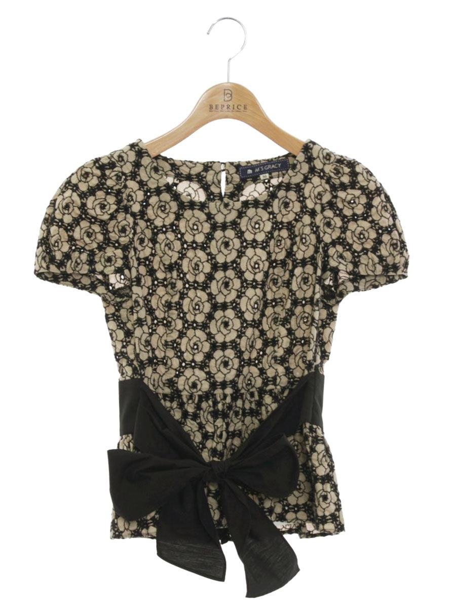 エムズグレイシー 320310 プルオーバー 36 ベージュ フラワーモチーフ カットワーク リボン ITHSL3A4VG1E