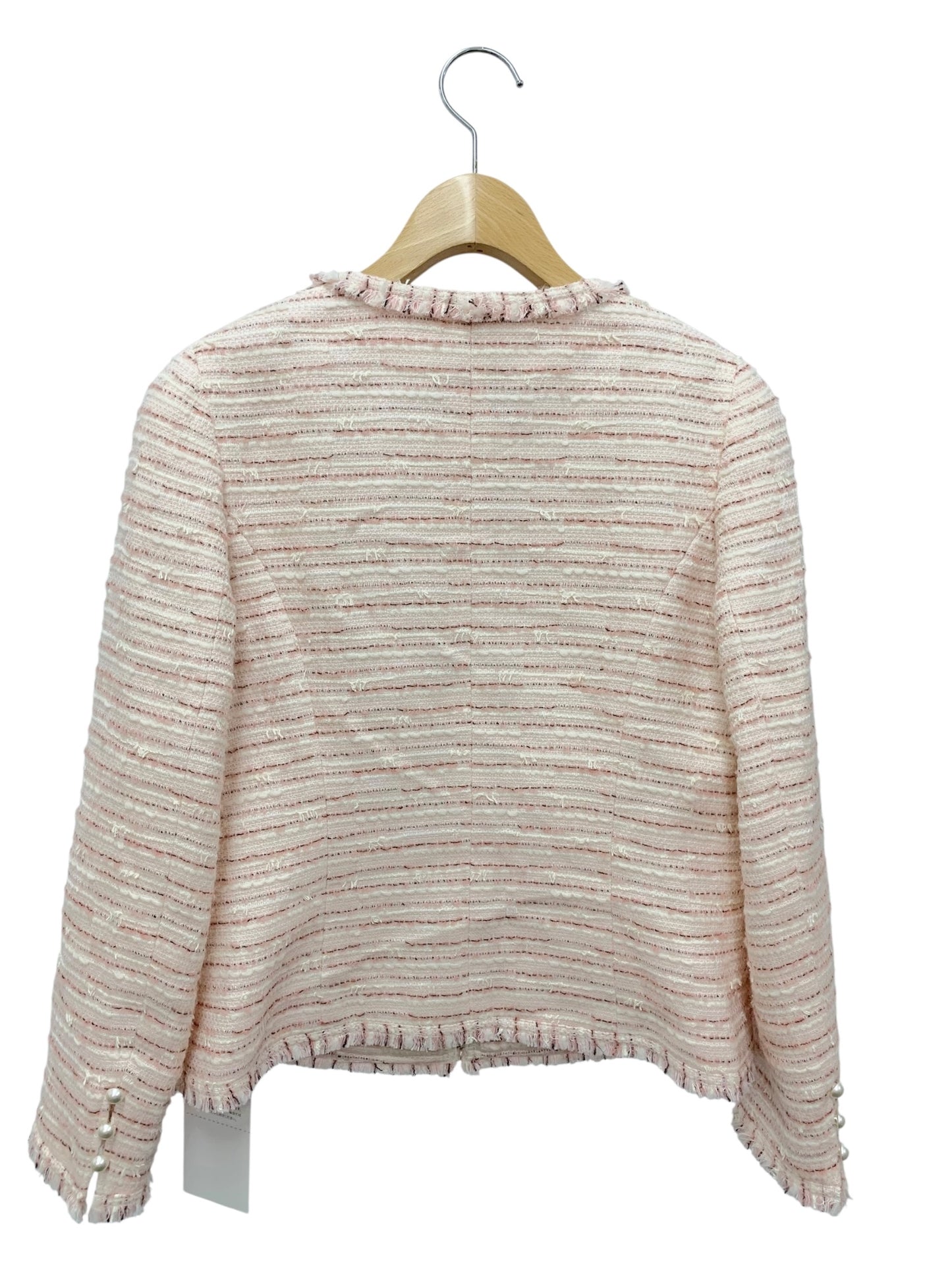 ルネ 6143250 ジャケット 34 ピンク TISSUE ツイード ノーカラー パール ダブルジップ ITXGQY055BVO