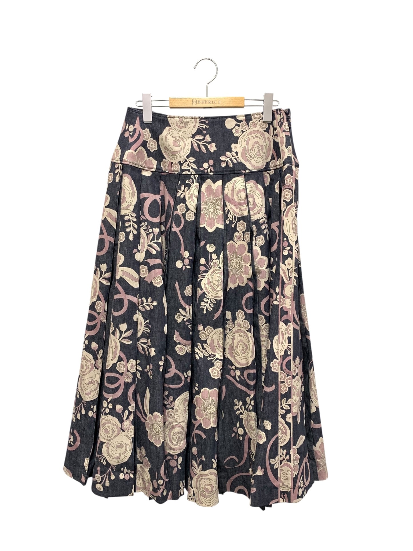 レオナールスポーツ 0522001 デニムスカート 42 ネイビー フラワーモチーフ プリーツ ITX9YZHNGSZM 【SALE】