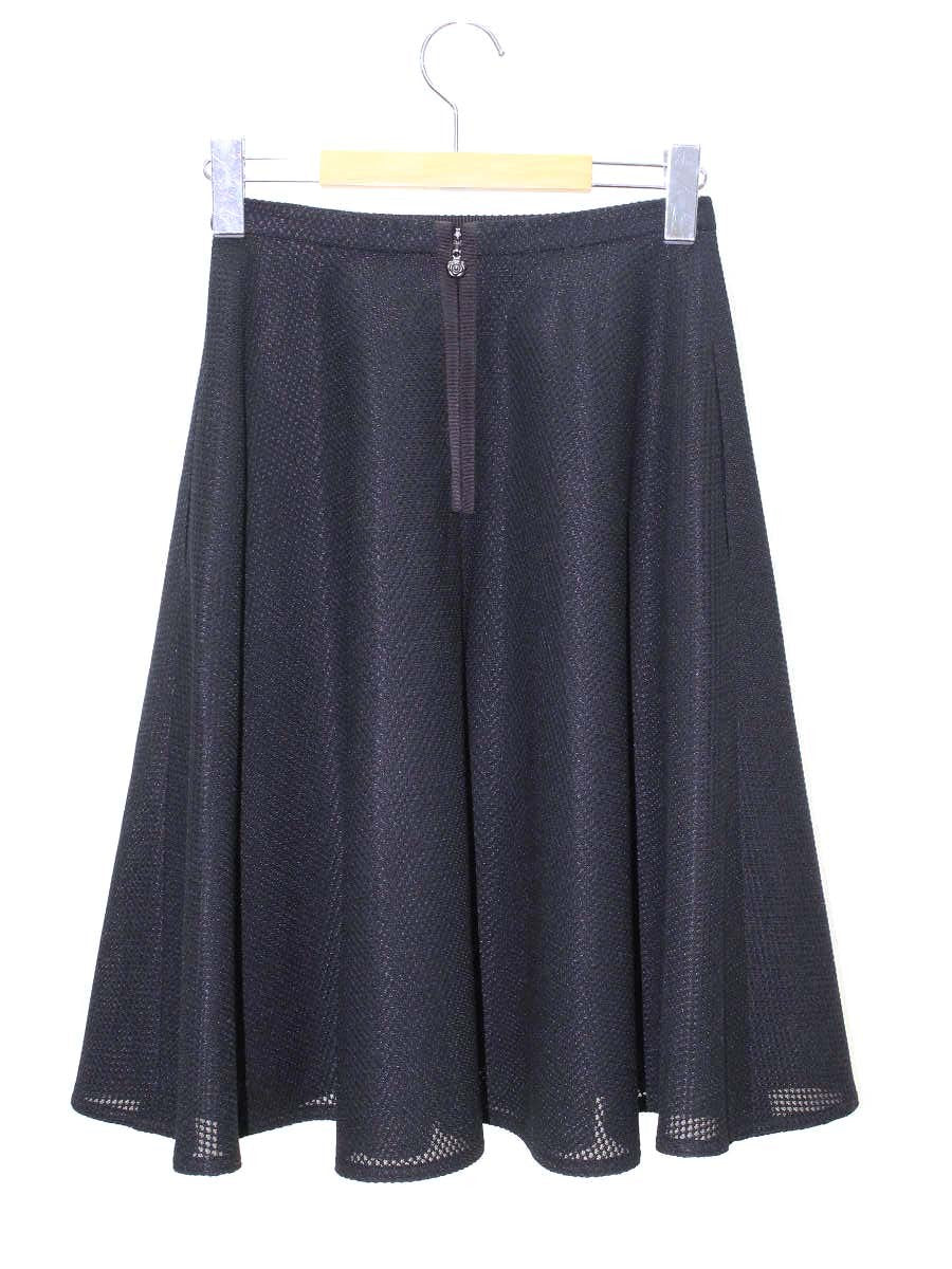 ルネ basic 5714060 スカート 34 ブラック フラワーモチーフ フレア カメリアジップ ITHZXTZCBDEE